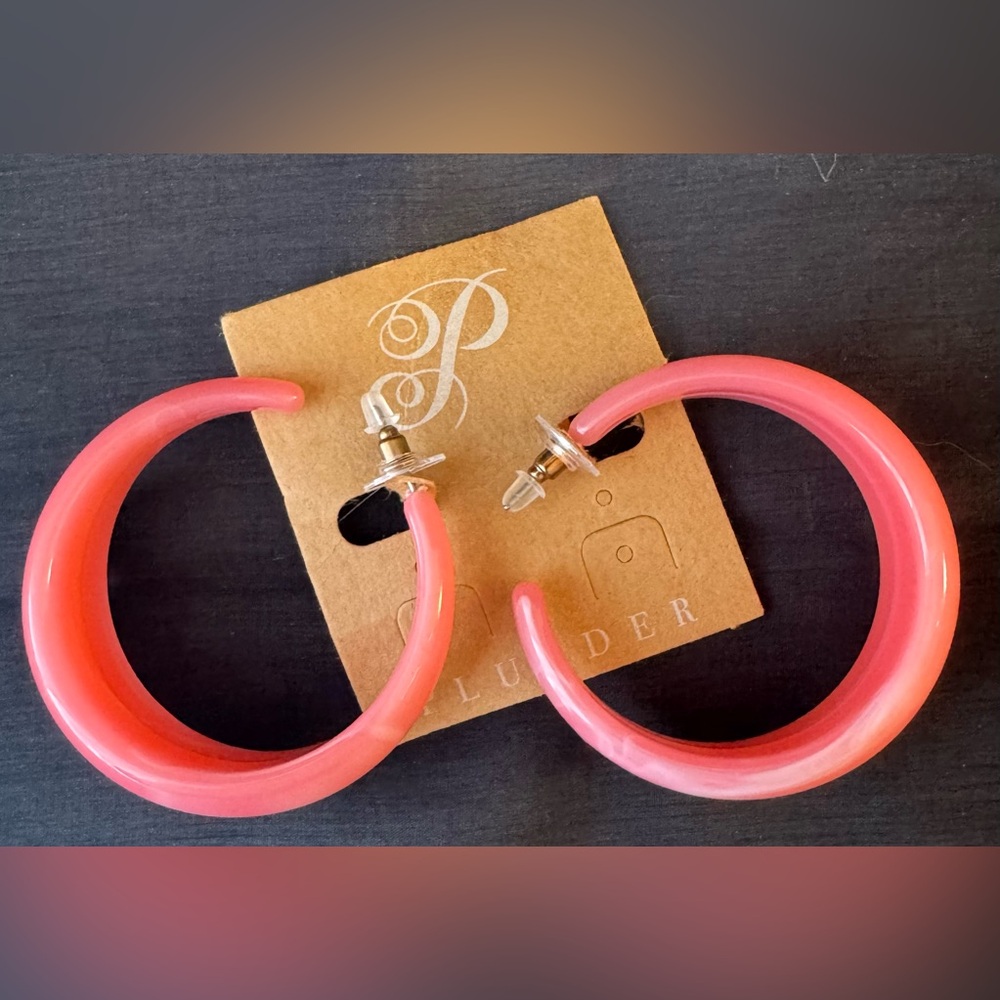 Plunder Design Arlie Salmon Acrylic Hoop Dangle Earrings
